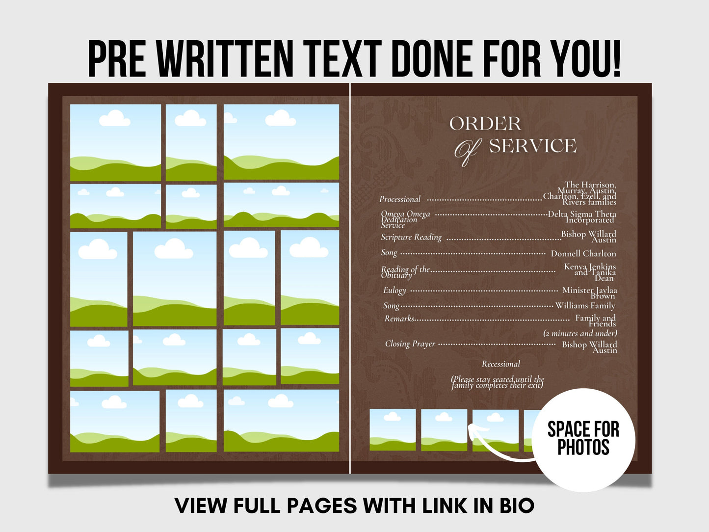 8.5"x11" BOOKLET Memorial program (8 pages) | Brown Men Funeral Program |Celebration of Life |Keepsake |Digital Download |Canva Template