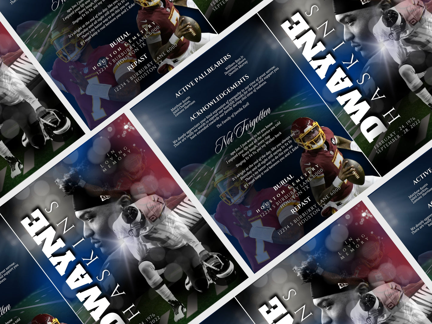 8.5"x11" BOOKLET Memorial program (4 pages) | Red Football Funeral Program |Celebration of Life |Keepsake |Digital Download |Canva Template