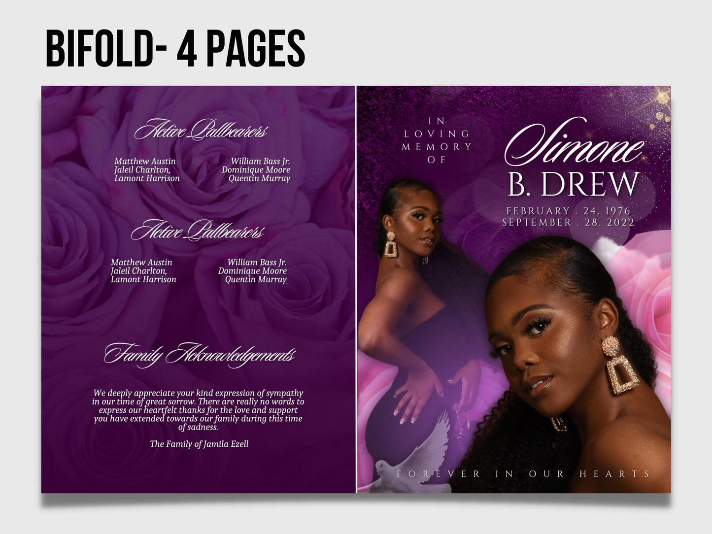8.5"x11" BOOKLET Memorial program (4 pages)| PURPLE Style Funeral Program |Celebration of Life |Keepsake |Digital Download |Canva Template