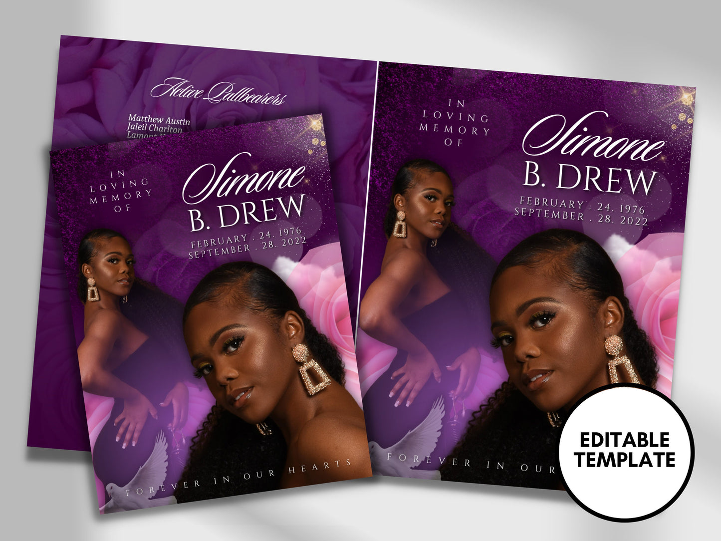 8.5"x11" BOOKLET Memorial program (4 pages)| PURPLE Style Funeral Program |Celebration of Life |Keepsake |Digital Download |Canva Template