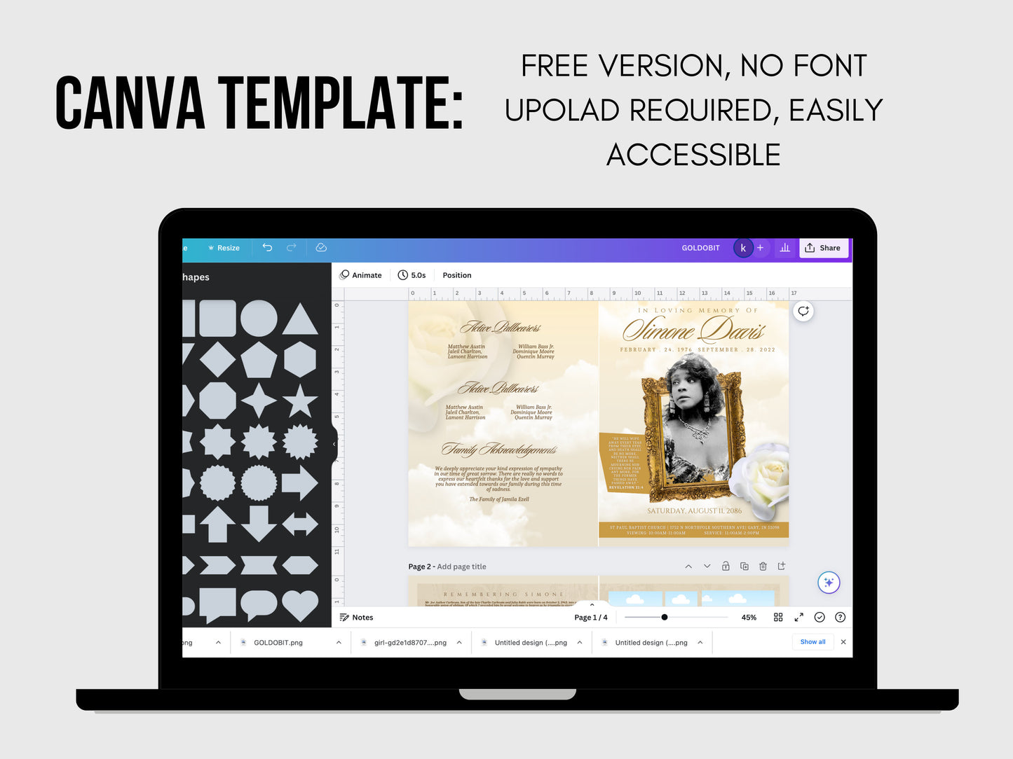 8.5"x11" BOOKLET Memorial program (8 pages) | Elegant Style Funeral Program |Celebration of Life |Keepsake |Digital Download |Canva Template