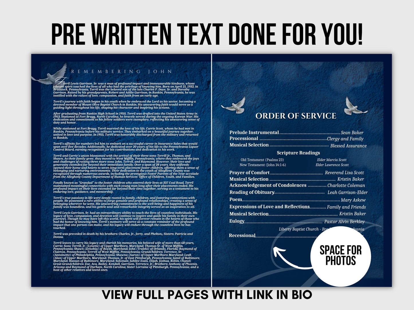 8.5"x11" BOOKLET Memorial program (4 pages) | Elegant Style Funeral Program |Celebration of Life |Keepsake |Digital Download |Canva Template