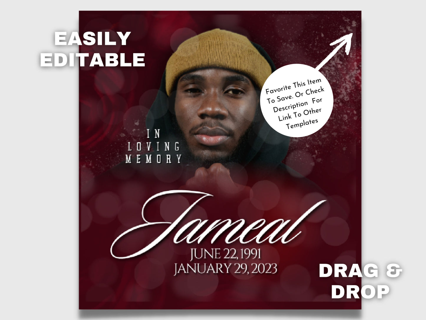 RED PINBACK Template,Full Color| Personalized Funeral Buttons|Pinback Button Template|Keepsake Pin Backs TEMPLATE