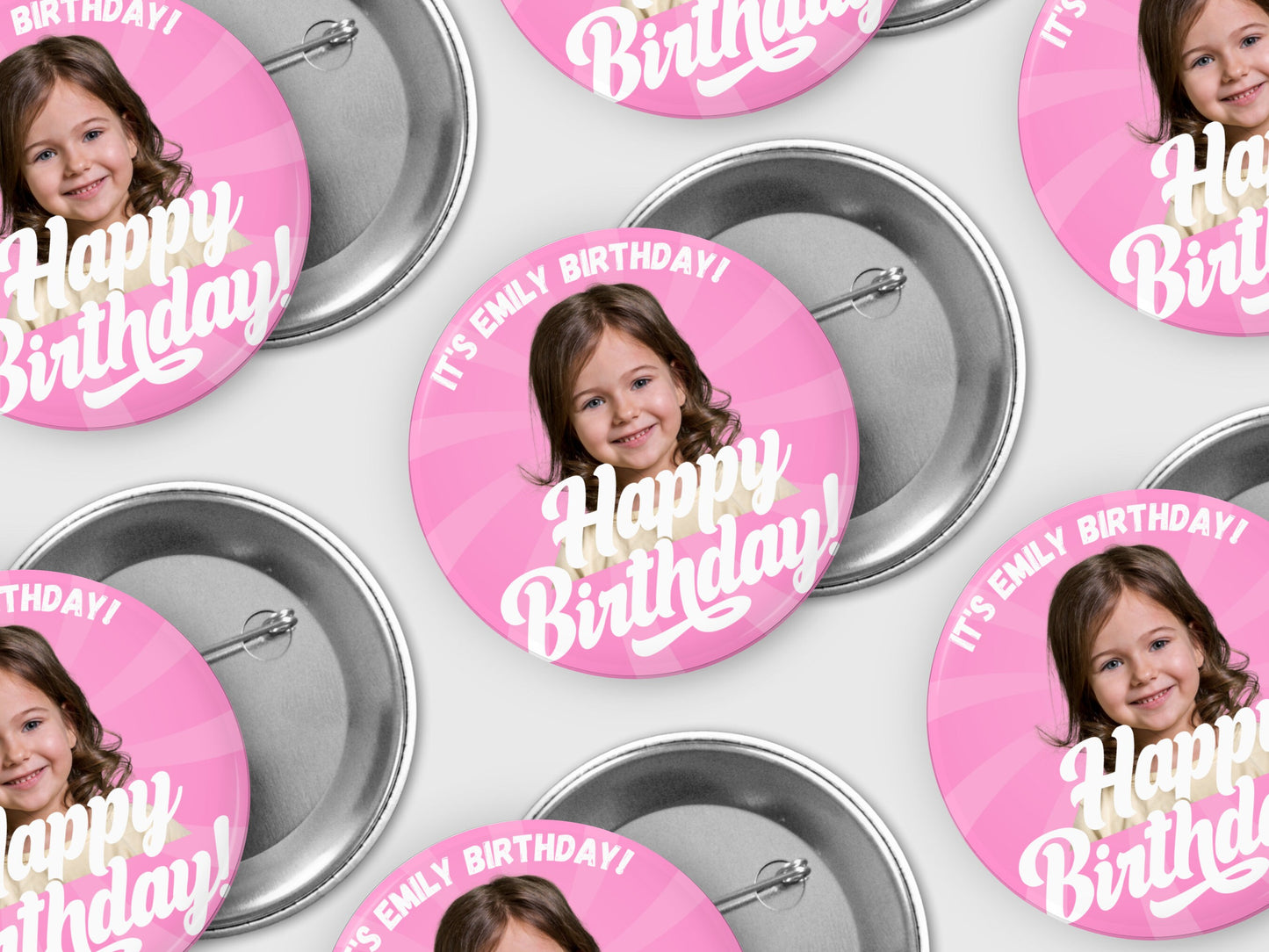 PINK BIRTHDAY PINBACK Template,Full Color| Personalized Funeral Buttons|Pinback Button Template|Keepsake Pin Backs Template
