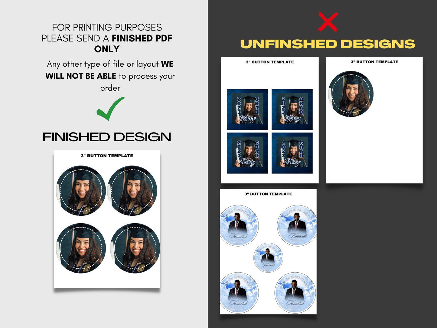 5 BUTTONS SHIPPED, Full Color With Your Family Member| Personalized Funeral Buttons|Pinback Button|Custom Pin Backs