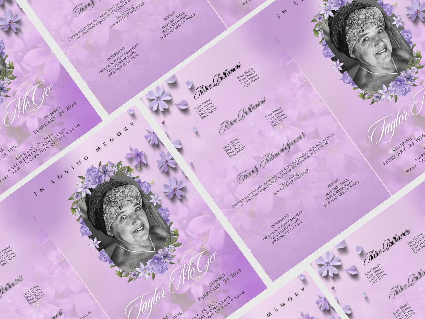 5.5"x8.5" BOOKLET Memorial program (4 pages)| PURPLE Style Funeral Program |Celebration of Life |Keepsake |Digital Download |Canva Template