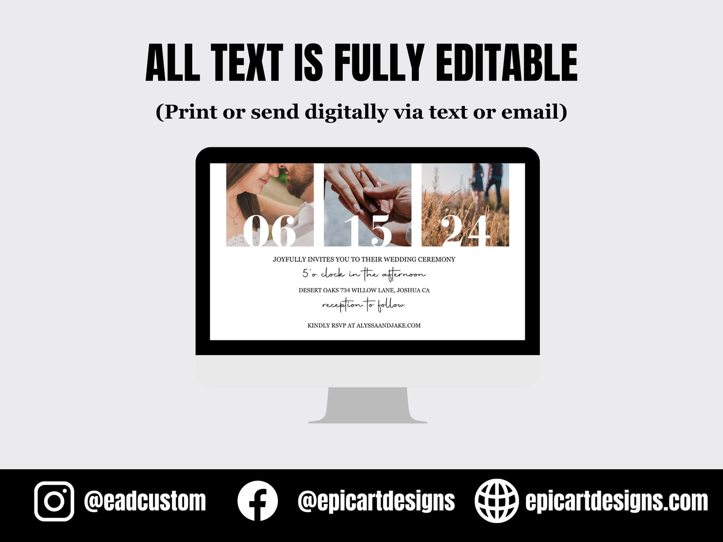 7"x5" Wedding Invitation Template Photo Collage|Wedding Invitation with Photos|Wedding Template|Printable Wedding Template|Editable Template