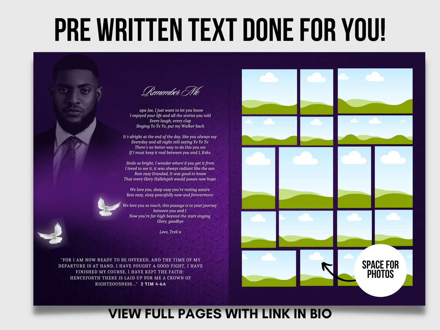 8.5"x11" BOOKLET Memorial program (8 pages) | Purple Funeral Program |Celebration of Life |Keepsake |Digital Download |Canva Template