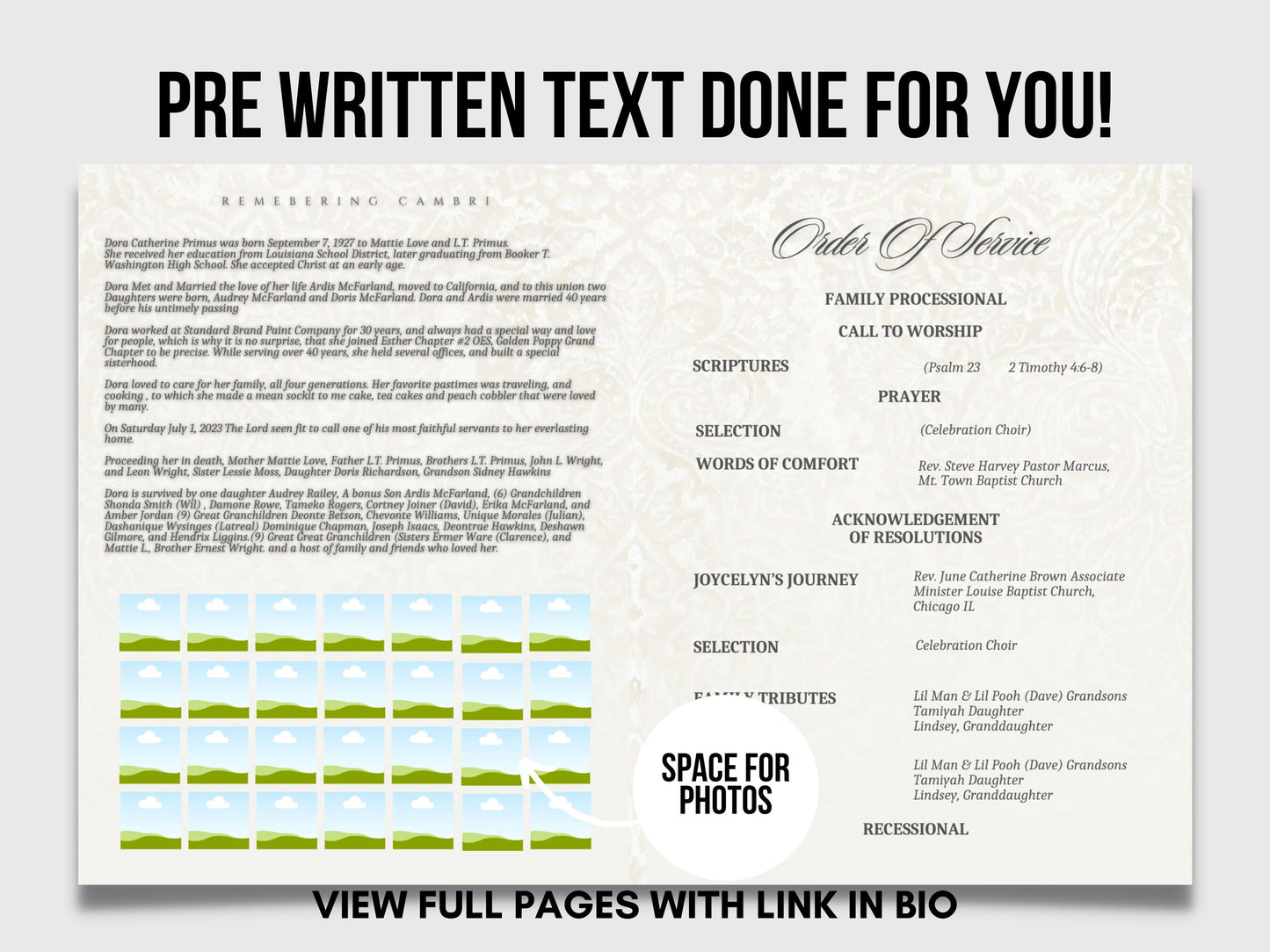 8.5"x11" BOOKLET Memorial program (4 pages) | Elegant Style Funeral Program |Celebration of Life |Keepsake |Digital Download |Canva Template