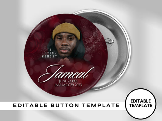 RED PINBACK Template,Full Color| Personalized Funeral Buttons|Pinback Button Template|Keepsake Pin Backs TEMPLATE