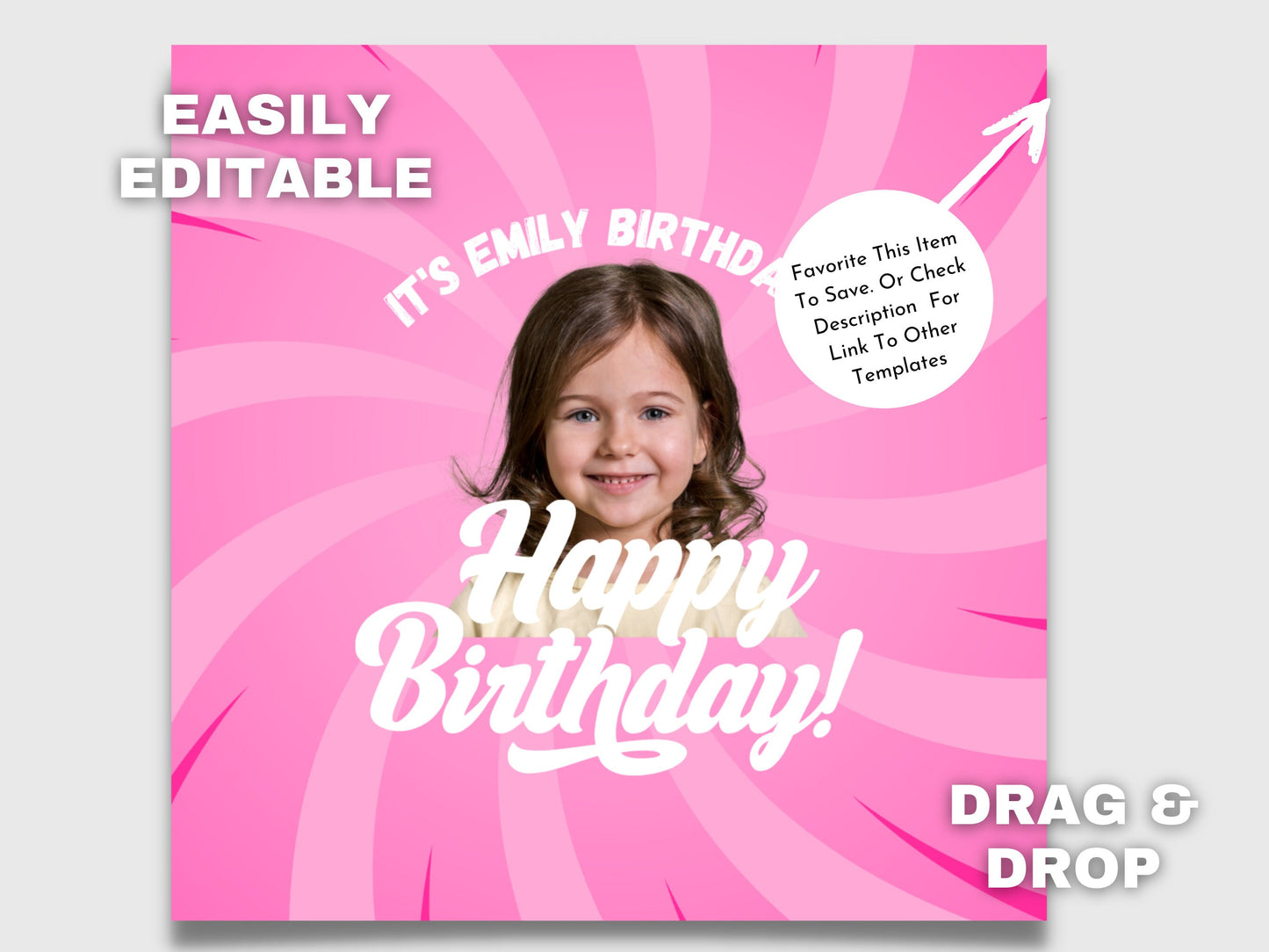 PINK BIRTHDAY PINBACK Template,Full Color| Personalized Funeral Buttons|Pinback Button Template|Keepsake Pin Backs Template