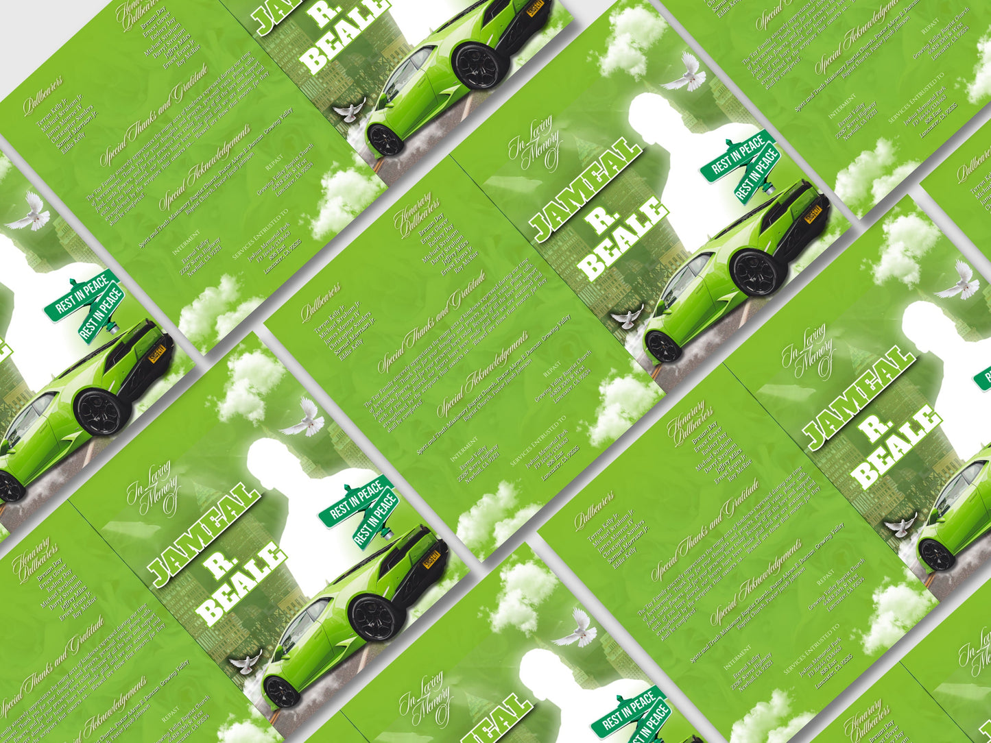 8.5"x11" BOOKLET Memorial program (4 pages)|Green Style Funeral Program |Celebration of Life |Keepsake |Digital Download|Canva Template