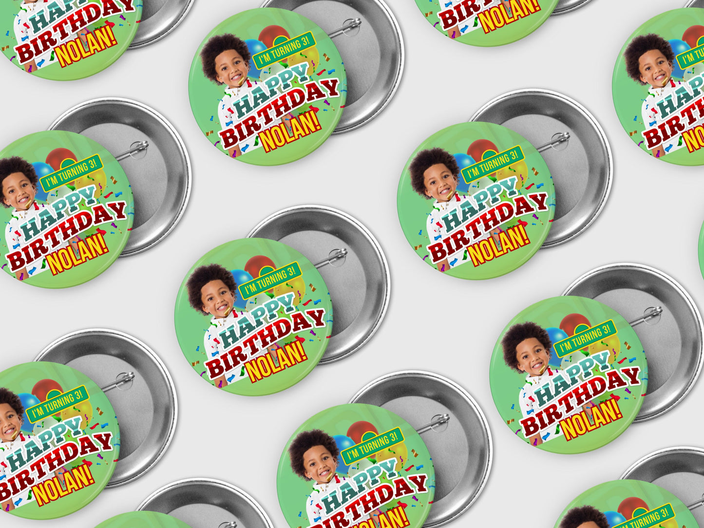 GREEN BIRTHDAY PINBACK Template,Full Color| Personalized Funeral Buttons|Pinback Button Template|Keepsake Pin Backs Template