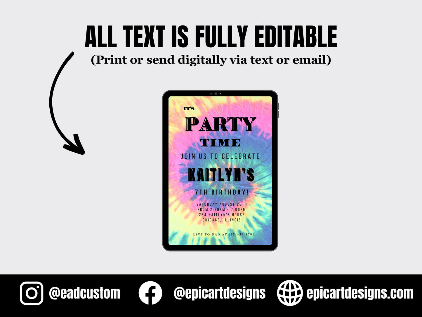 Tie Dye Birthday Invitation Rainbow Tie Dye Birthday Invitations Editable Tie Dye Party Printable Invitations Tie-Dye Party Instant Download