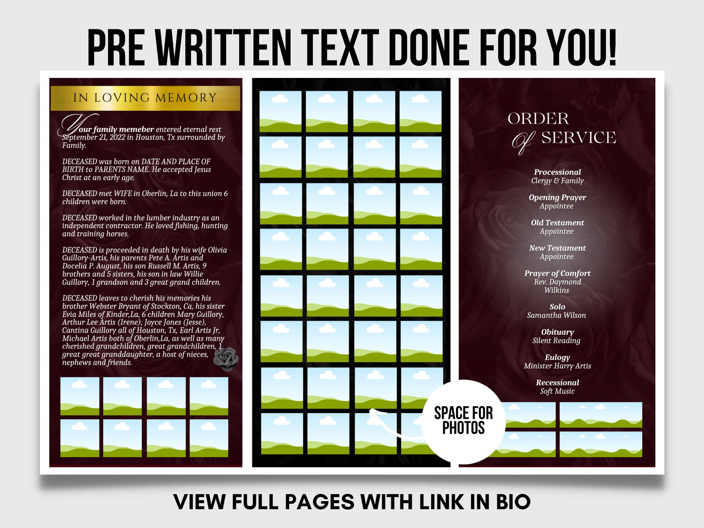 17"x11" TRIFOLD Memorial program (2 pages) | Catholic Style Funeral Program |Celebration of Life |Keepsake |Digital Download |Canva Template