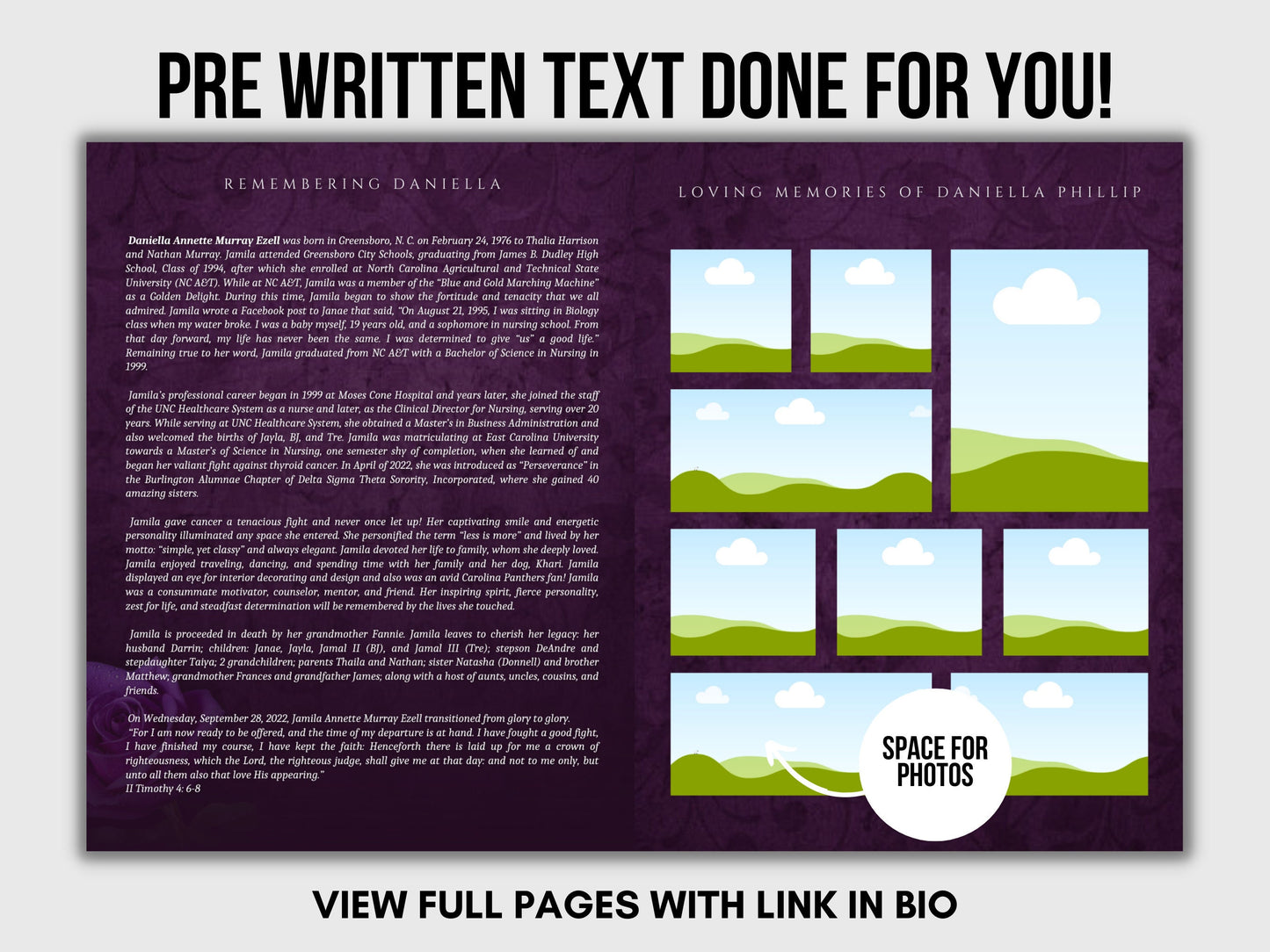 8.5"x11" BOOKLET Memorial program (8 pages)| PURPLE Style Funeral Program |Celebration of Life |Keepsake |Digital Download |Canva Template