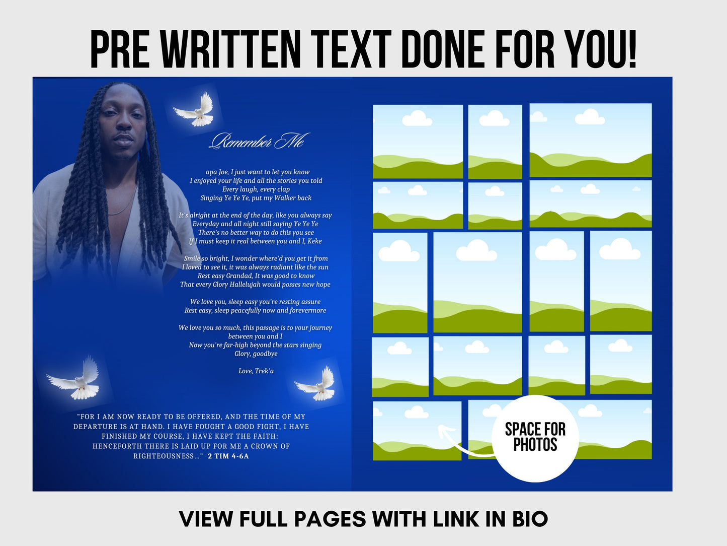 8.5"x11" BOOKLET Memorial program (8 pages) |Blue Funeral Program |Celebration of Life |Keepsake |Digital Download |Canva Template