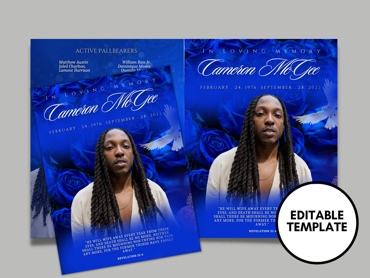 8.5"x11" BOOKLET Memorial program (8 pages) |Blue Funeral Program |Celebration of Life |Keepsake |Digital Download |Canva Template