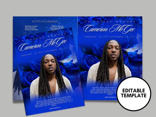 8.5"x11" BOOKLET Memorial program (8 pages) |Blue Funeral Program |Celebration of Life |Keepsake |Digital Download |Canva Template
