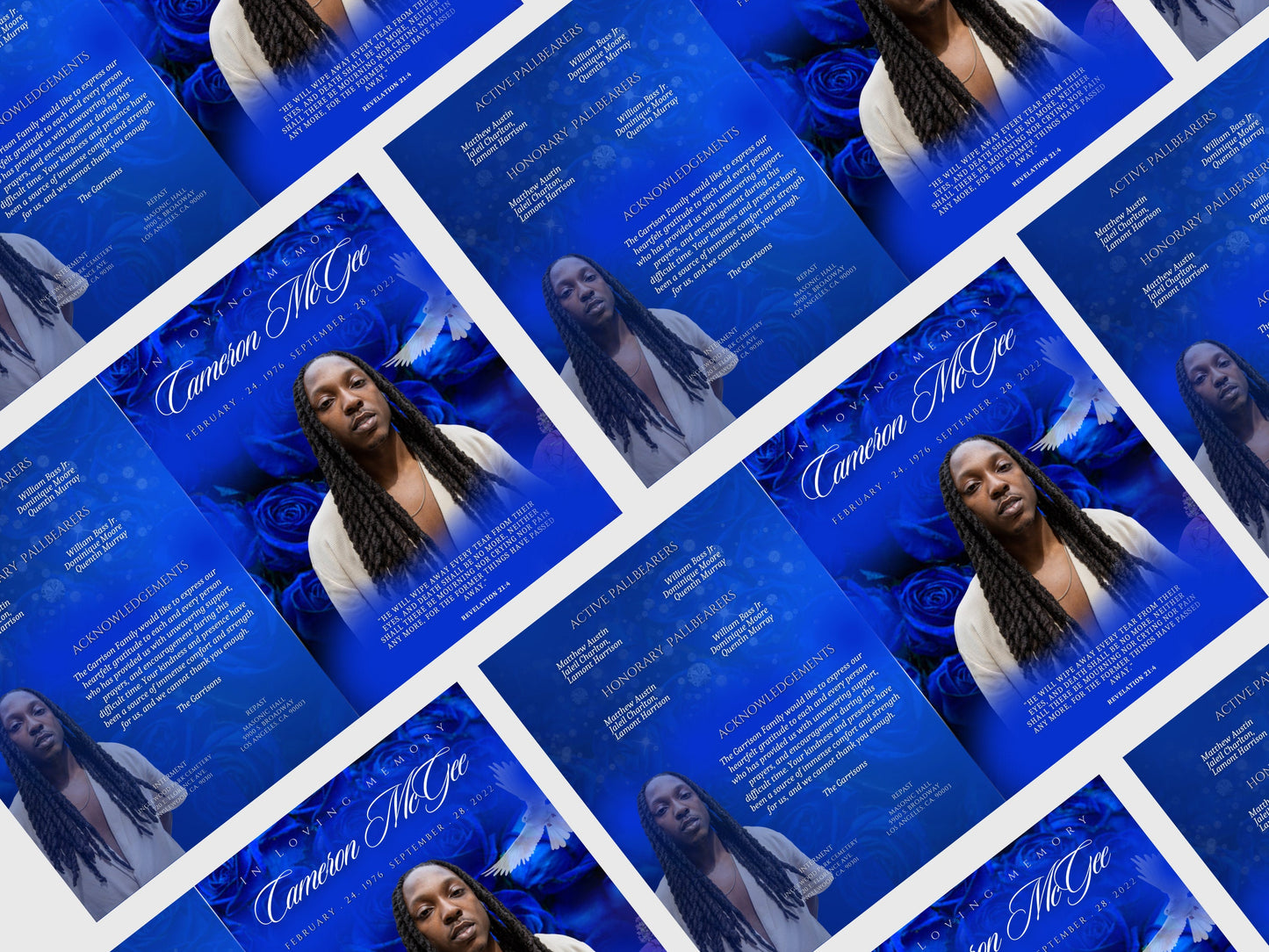 8.5"x11" BOOKLET Memorial program (8 pages) |Blue Funeral Program |Celebration of Life |Keepsake |Digital Download |Canva Template