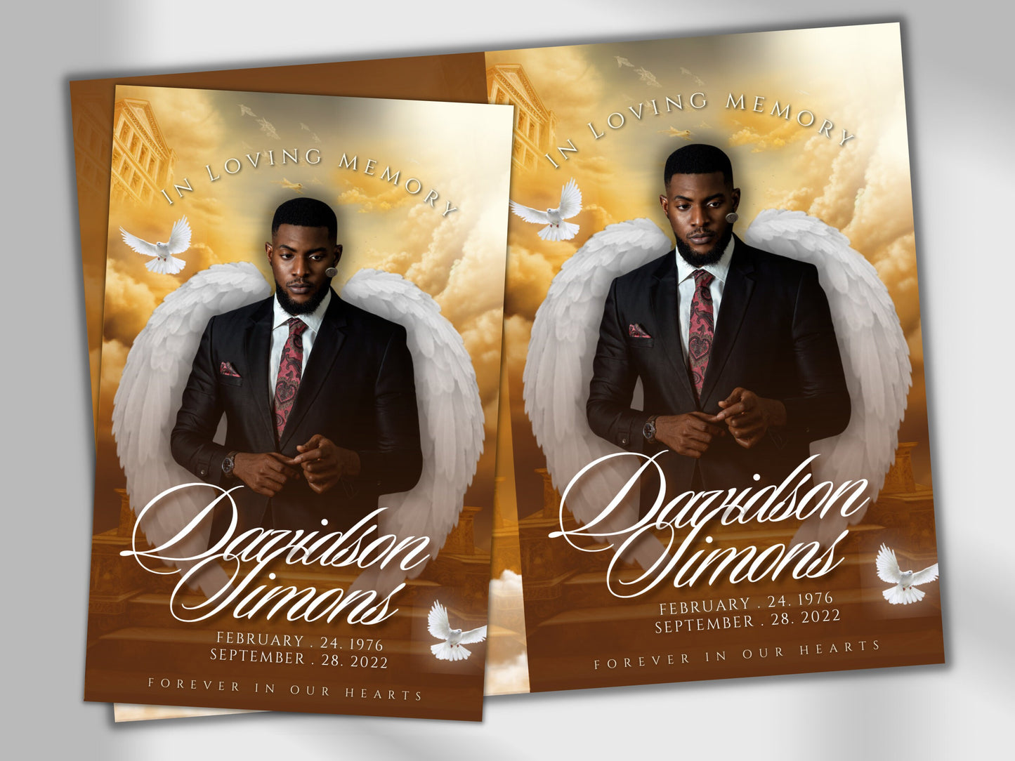 5.5"x8.5" BOOKLET Memorial program (4 pages)| GOLD Style Funeral Program |Celebration of Life |Keepsake |Digital Download |Canva Template
