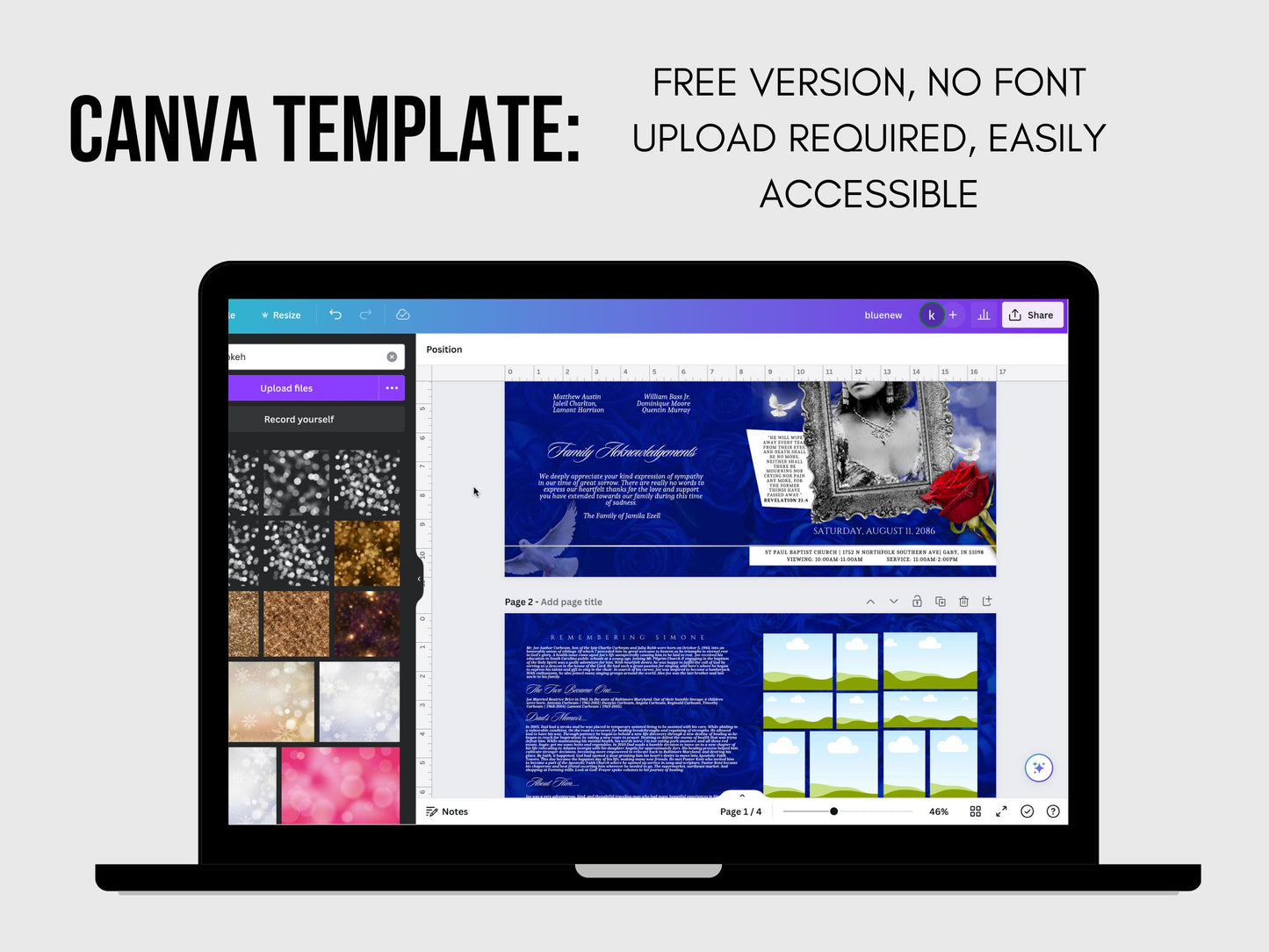 8.5"x11" BOOKLET Memorial program (8 pages)| PURPLE Style Funeral Program |Celebration of Life |Keepsake |Digital Download |Canva Template