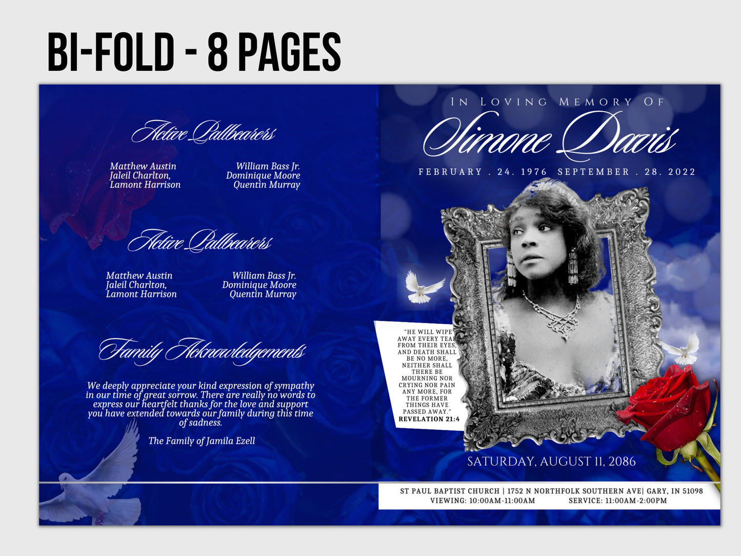 8.5"x11" BOOKLET Memorial program (8 pages)| PURPLE Style Funeral Program |Celebration of Life |Keepsake |Digital Download |Canva Template