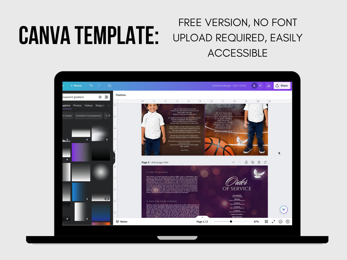 5.5"x8.5" BOOKLET Memorial program (4 pages)| PURPLE Style Funeral Program |Celebration of Life |Keepsake |Digital Download |Canva Template