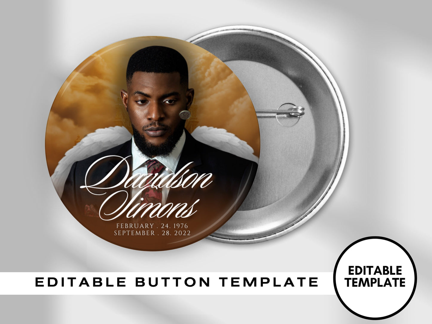 BROWN WING PINBACK Template,Full Color| Personalized Funeral Buttons|Pinback Button Template|Keepsake Pin Backs Template