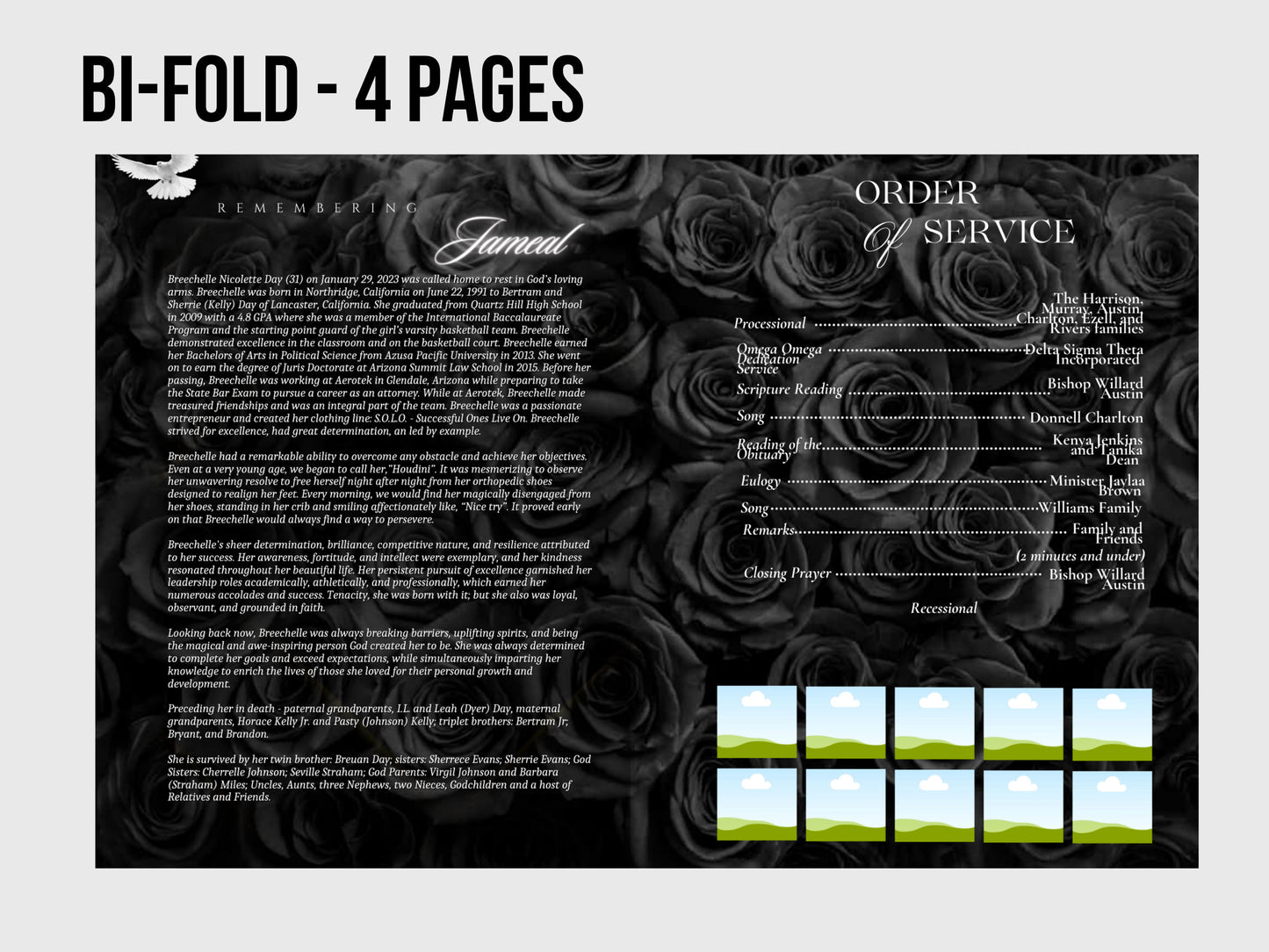 8.5"x11" BOOKLET Memorial program (4 pages)| BLUE GALAXY Style Funeral Program |Celebration of Life |Digital Download |Canva Template