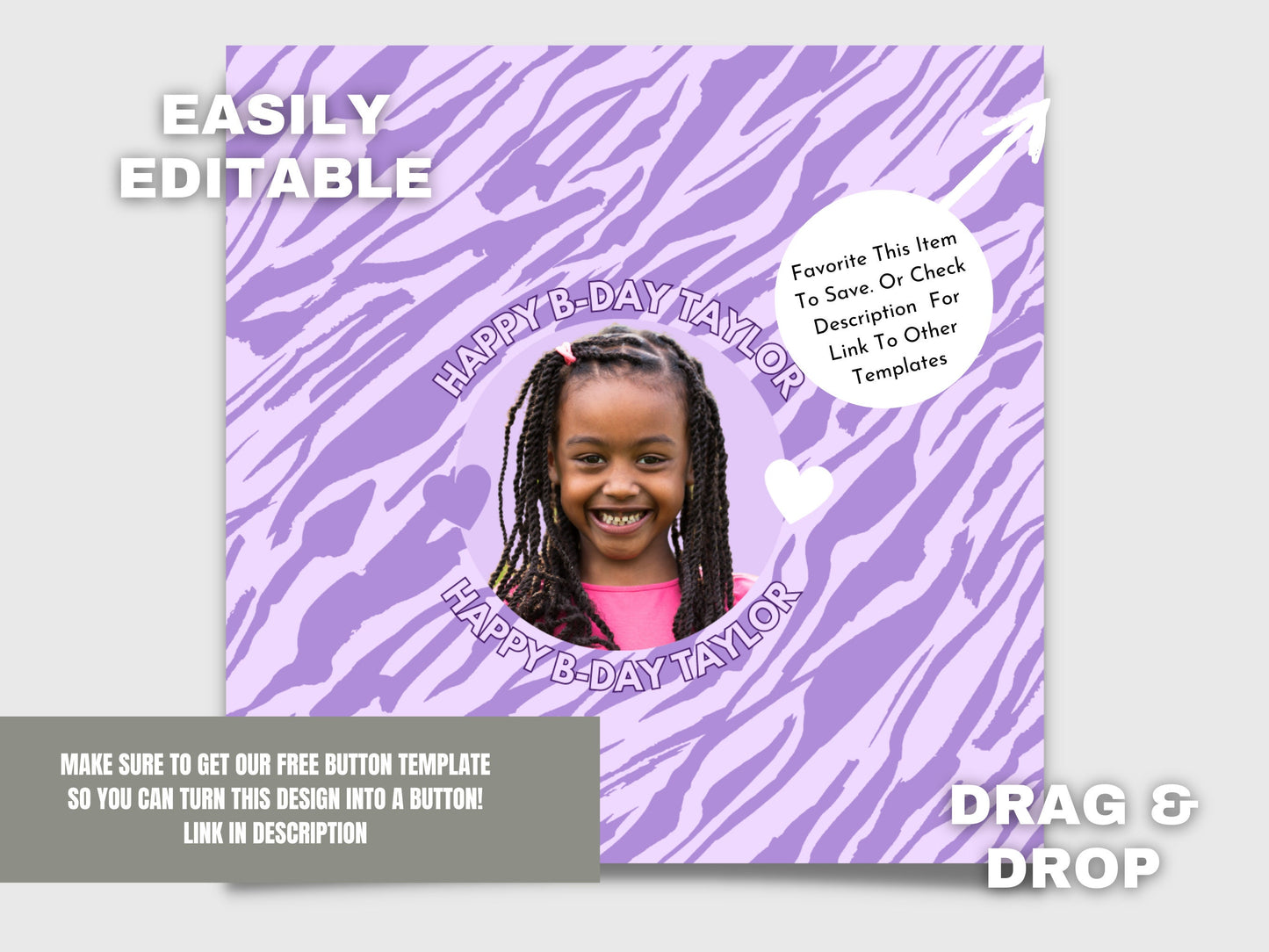 PURPLE BIRTHDAY PINBACK Template,Full Color| Personalized Funeral Buttons|Pinback Button Template|Keepsake Pin Backs Template