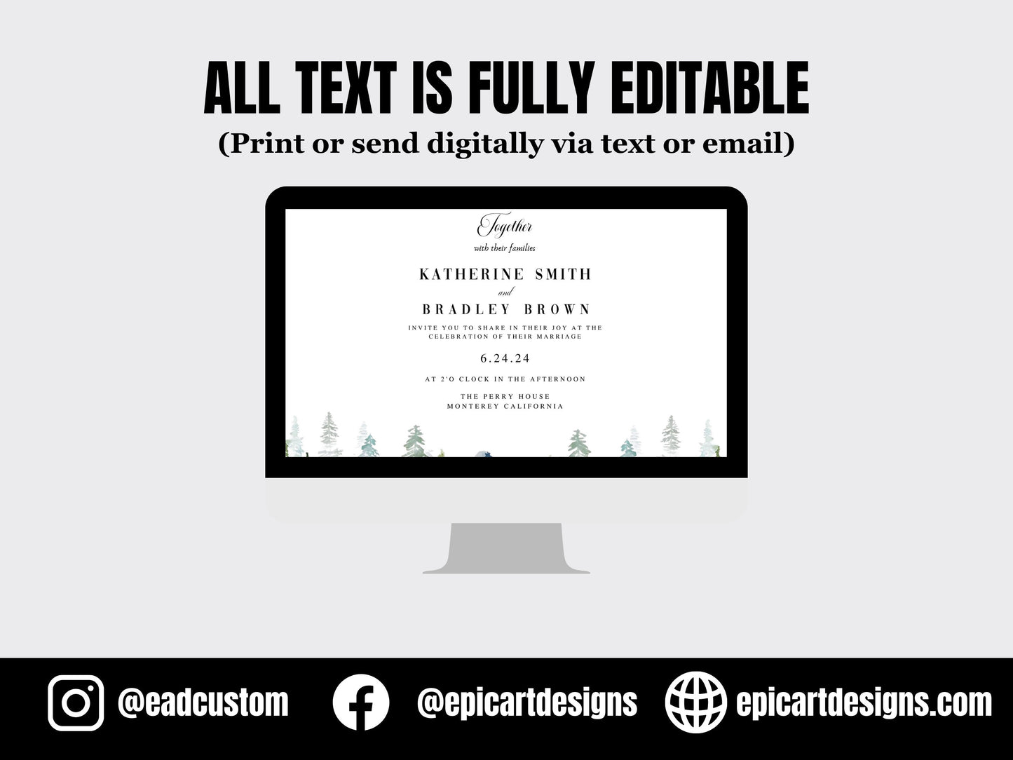 7"x5" Mountain Wedding Invitation Template | Editable Wedding Invite | wedding Template | Rustic sage wedding invite | Editable invitation|