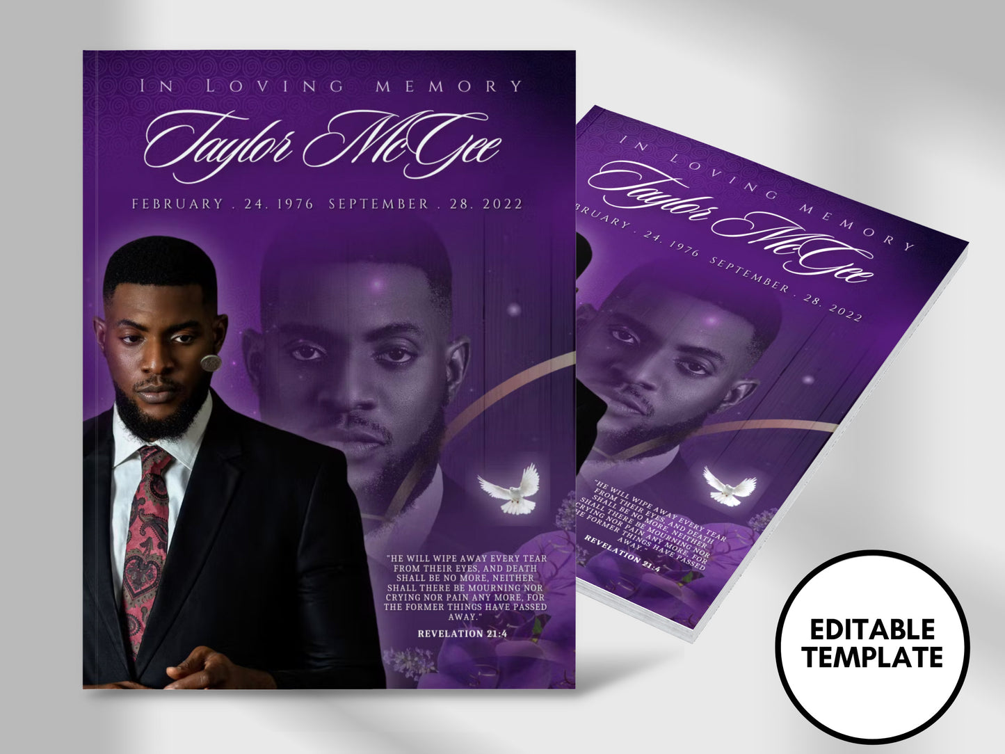 8.5"x11" BOOKLET Memorial program (8 pages) | Purple Funeral Program |Celebration of Life |Keepsake |Digital Download |Canva Template