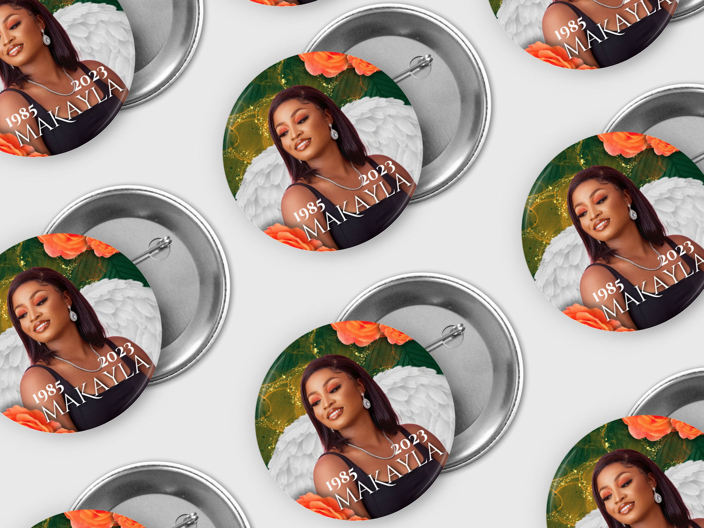 ORANGE FUNERAL PINBACK Template,Full Color| Personalized Funeral Buttons|Pinback Button Template|Keepsake Pin Backs Template