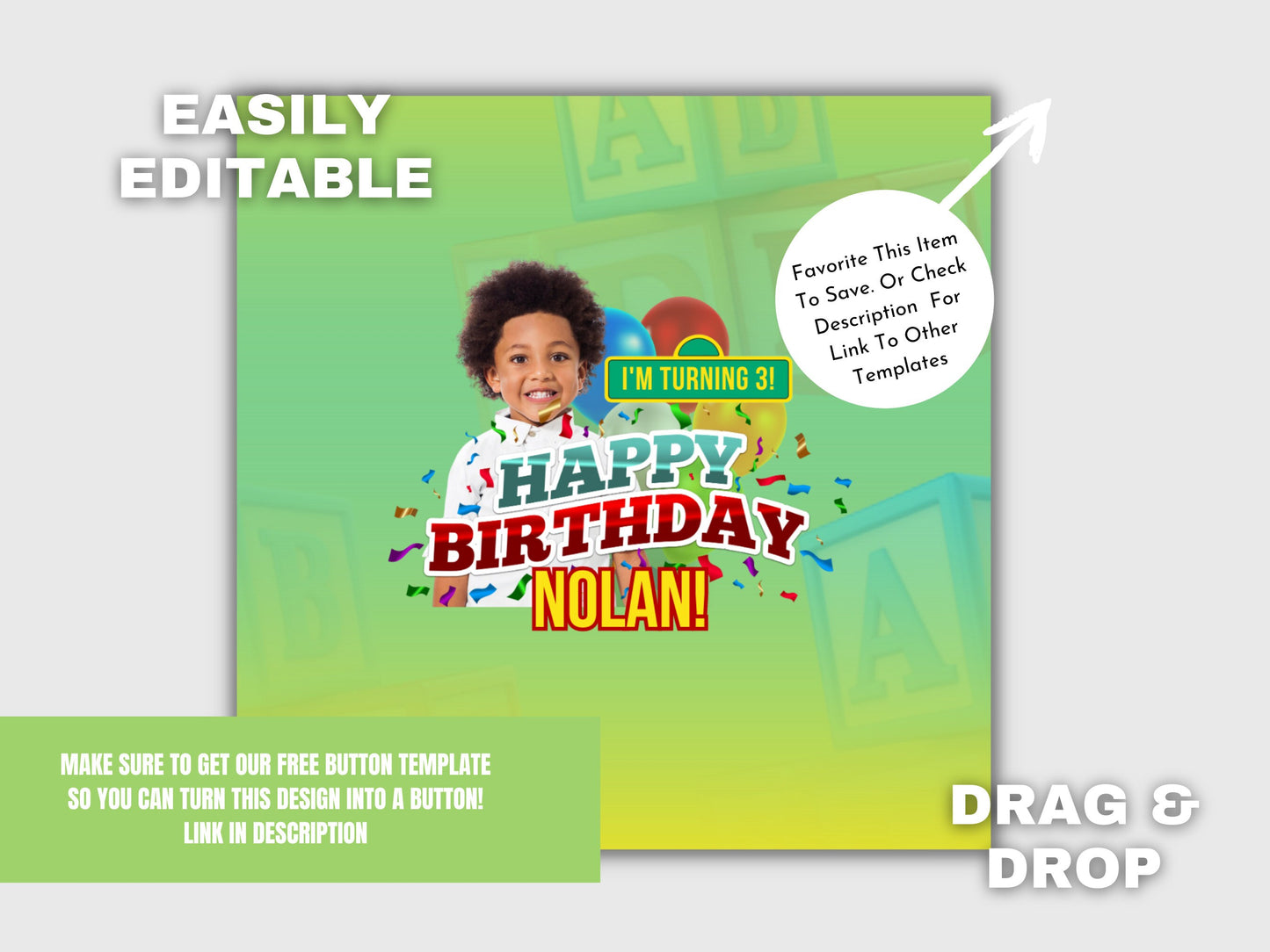GREEN BIRTHDAY PINBACK Template,Full Color| Personalized Funeral Buttons|Pinback Button Template|Keepsake Pin Backs Template