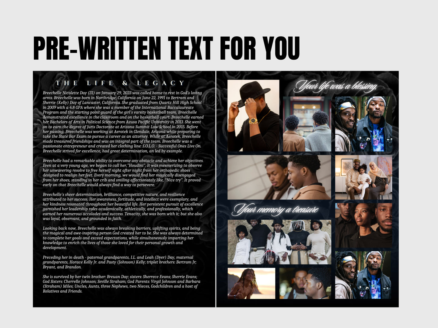 8.5"x11" BOOKLET Memorial program (8 pages)| BLACK Style Funeral Program |Celebration of Life |Keepsake |Digital Download |Canva Templat