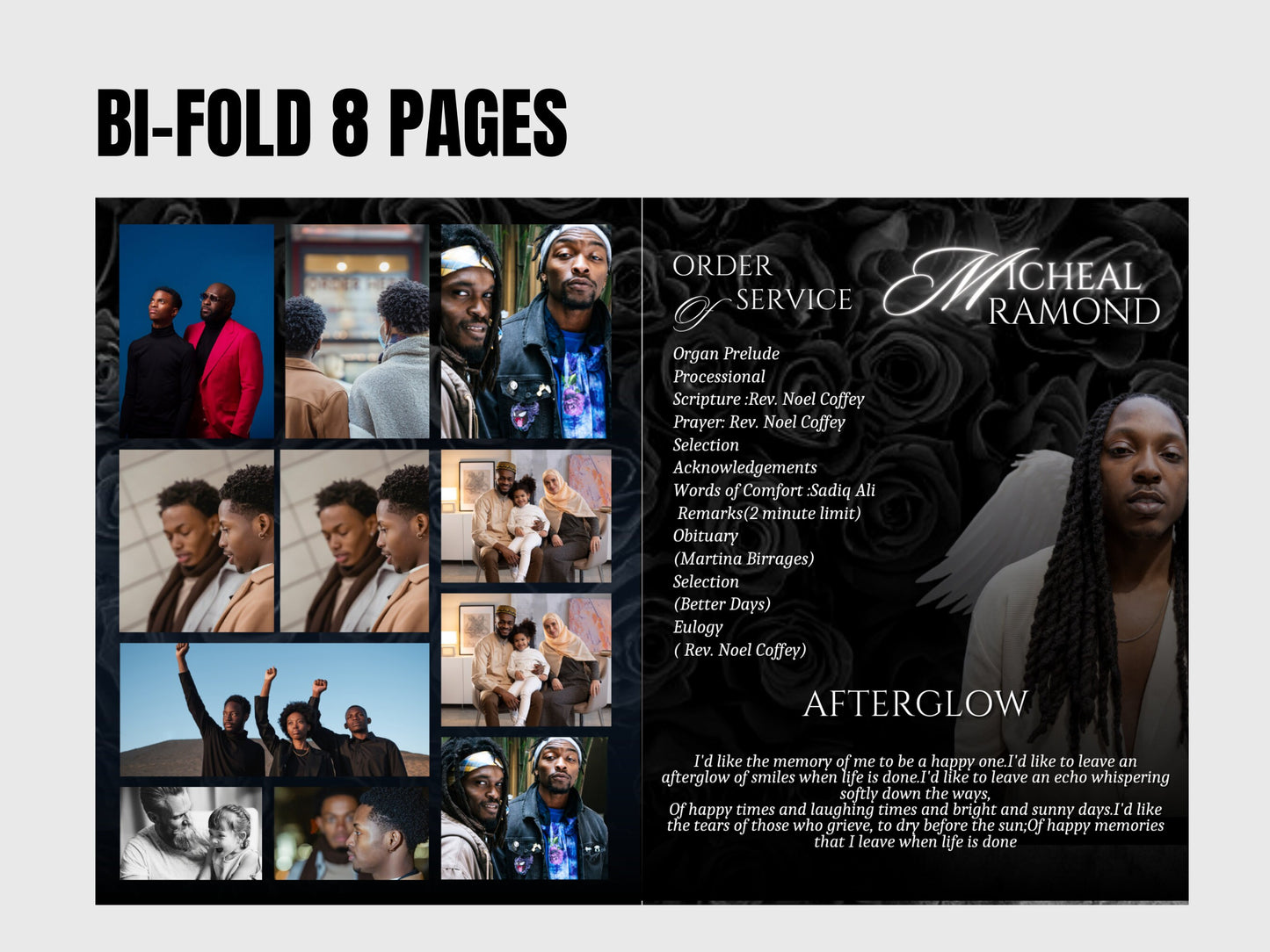 8.5"x11" BOOKLET Memorial program (8 pages)| BLACK Style Funeral Program |Celebration of Life |Keepsake |Digital Download |Canva Templat