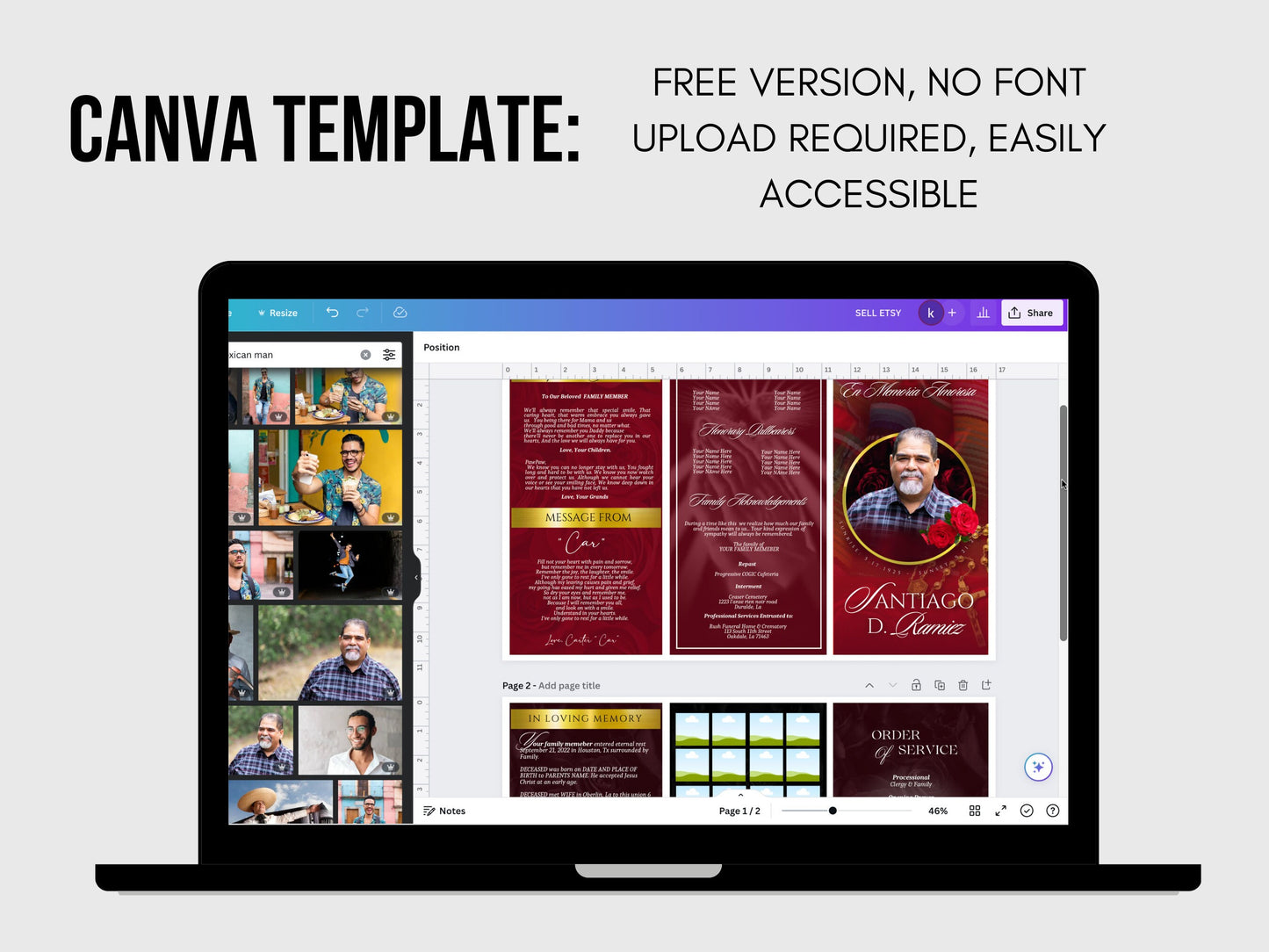 17"x11" TRIFOLD Memorial program (2 pages) | Catholic Style Funeral Program |Celebration of Life |Keepsake |Digital Download |Canva Template