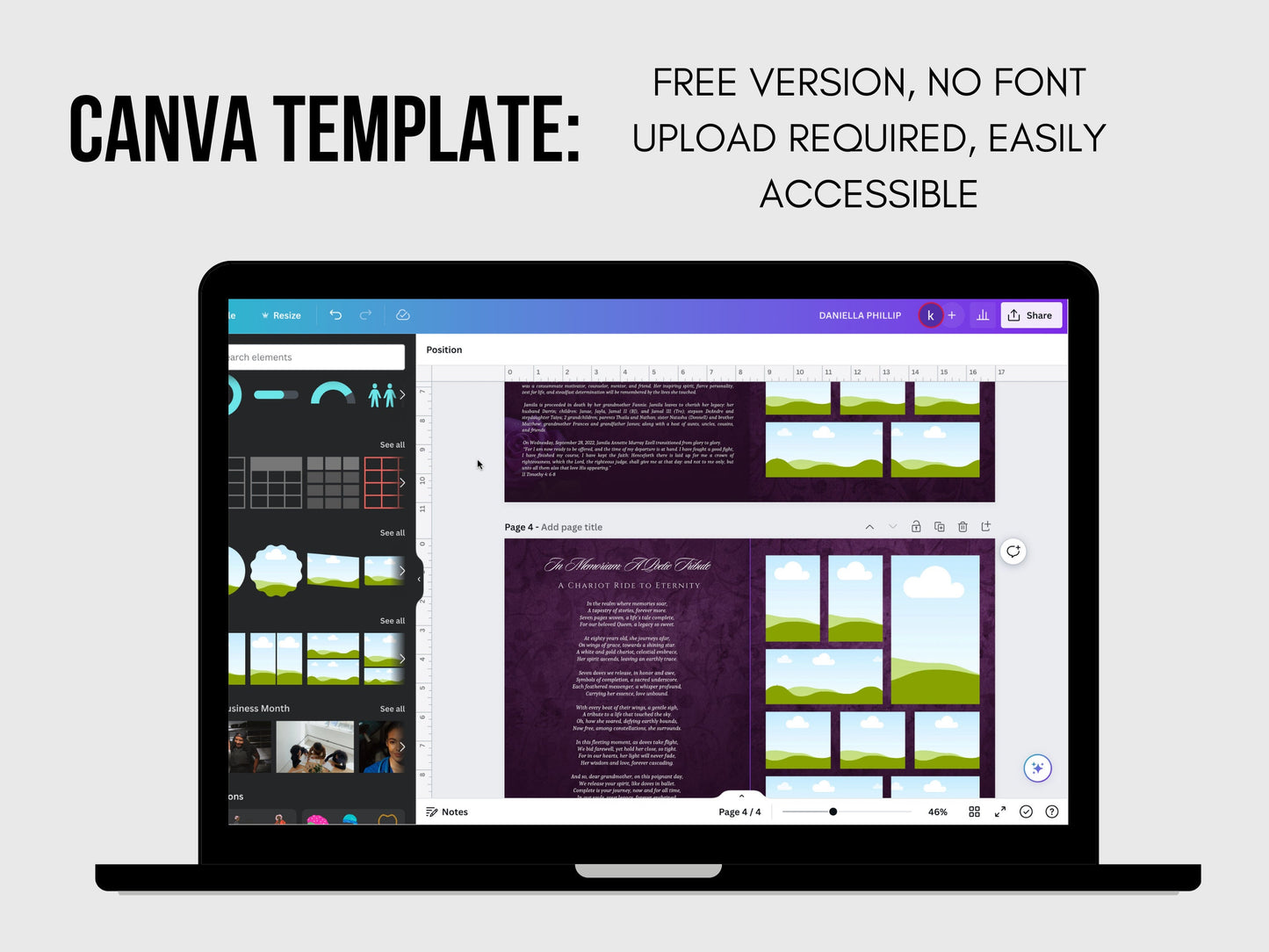 8.5"x11" BOOKLET Memorial program (8 pages)| PURPLE Style Funeral Program |Celebration of Life |Keepsake |Digital Download |Canva Template
