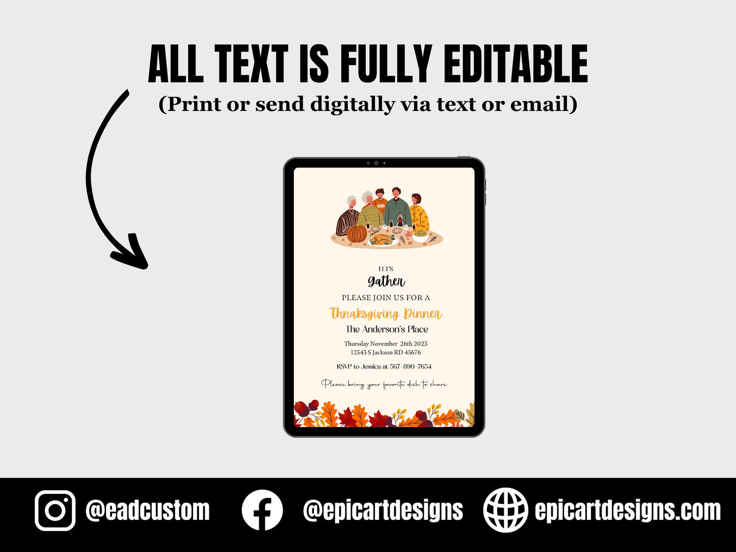 Editable Thanksgiving Invitation, Thanksgiving Template, Let's Gather Thanksgiving Invitation