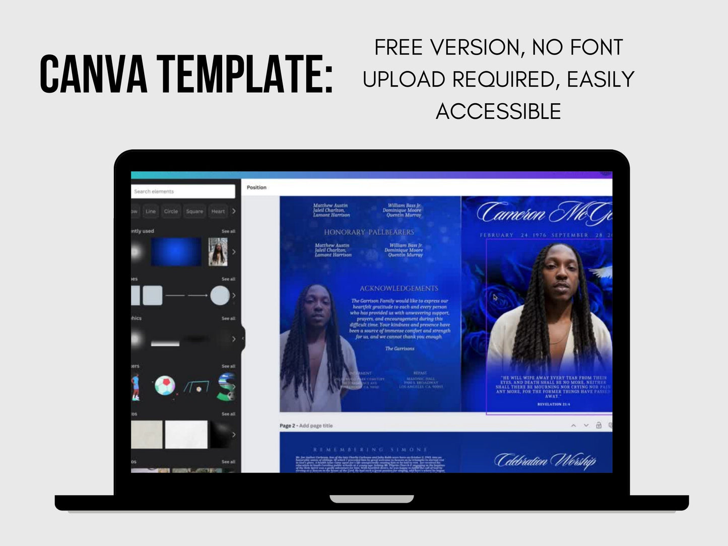 8.5"x11" BOOKLET Memorial program (8 pages) |Blue Funeral Program |Celebration of Life |Keepsake |Digital Download |Canva Template