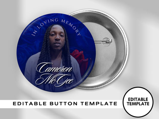 BLUE ROSE PINBACK Template,Full Color| Personalized Funeral Buttons|Pinback Button Template|Keepsake Pin Backs Template