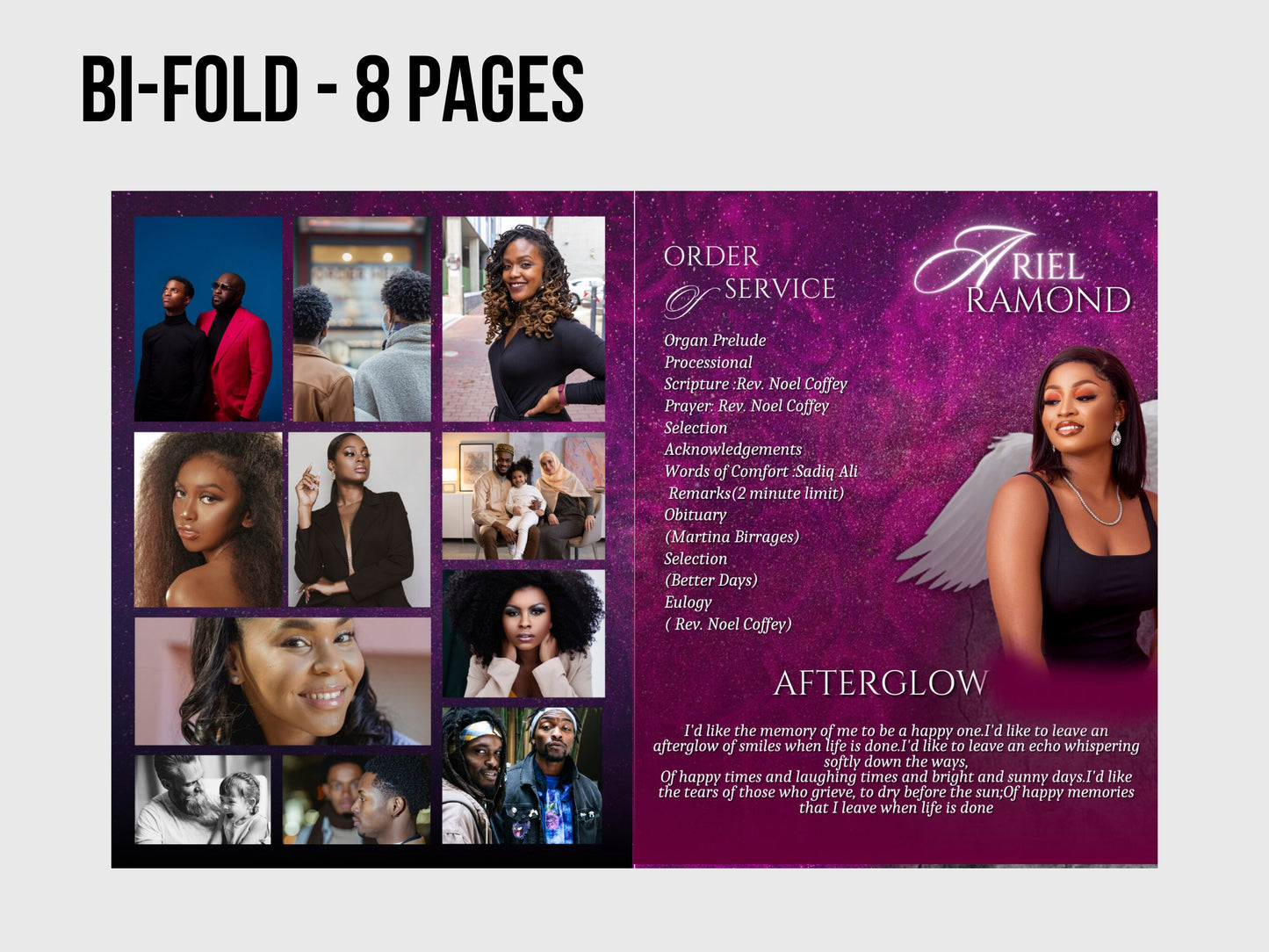 8.5"x11" BOOKLET Memorial program (8 pages) | Purple Funeral Program |Celebration of Life |Keepsake |Digital Download |Canva Template