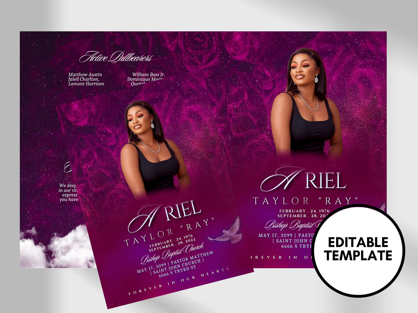 8.5"x11" BOOKLET Memorial program (8 pages) | Purple Funeral Program |Celebration of Life |Keepsake |Digital Download |Canva Template