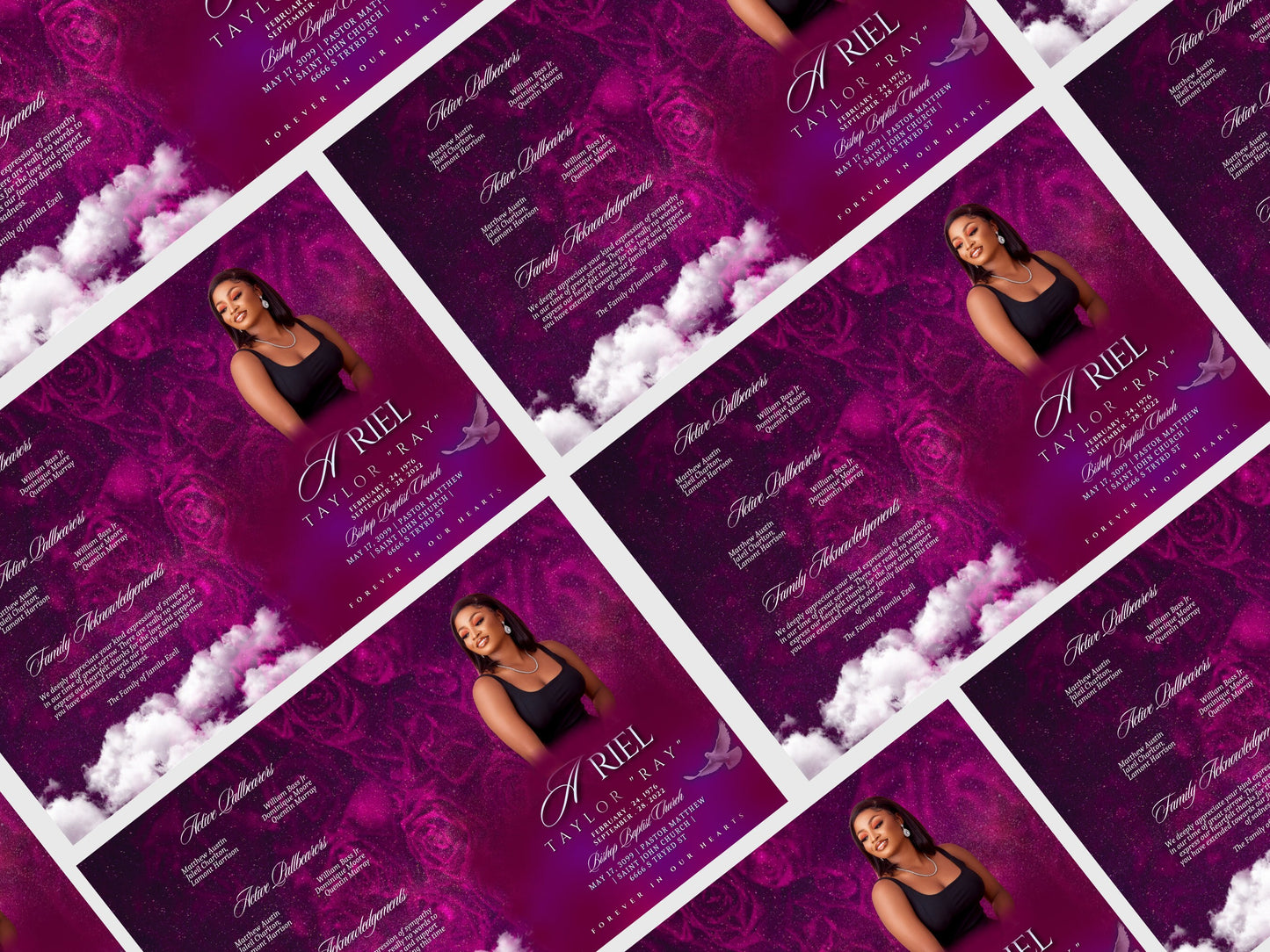 8.5"x11" BOOKLET Memorial program (8 pages) | Purple Funeral Program |Celebration of Life |Keepsake |Digital Download |Canva Template
