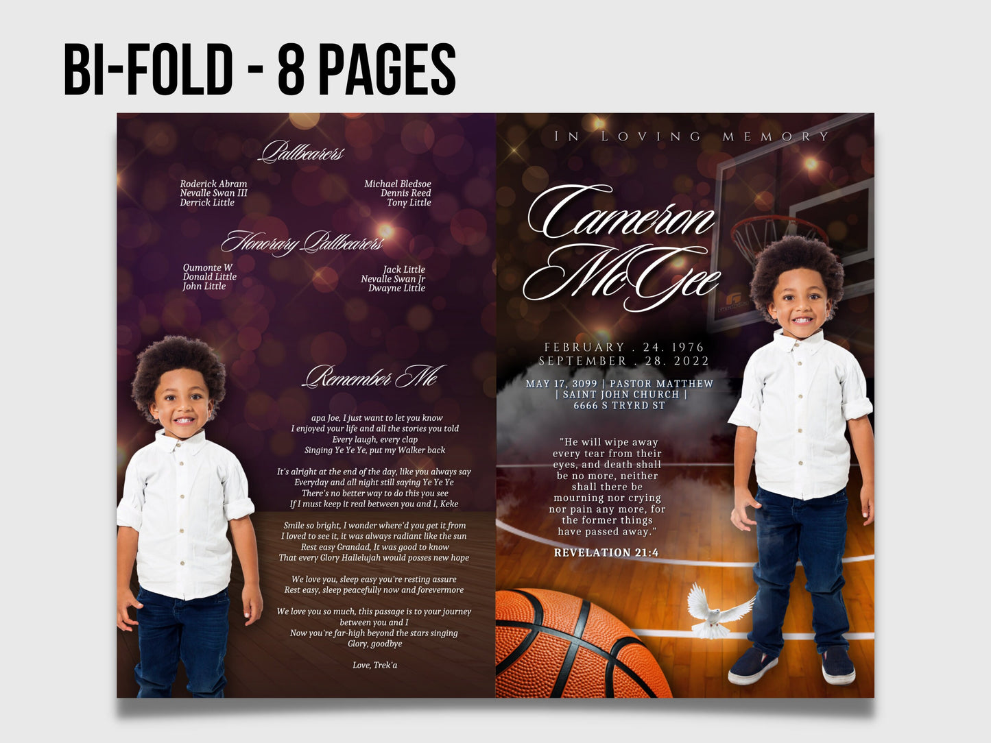 5.5"x8.5" BOOKLET Memorial program (4 pages)| PURPLE Style Funeral Program |Celebration of Life |Keepsake |Digital Download |Canva Template