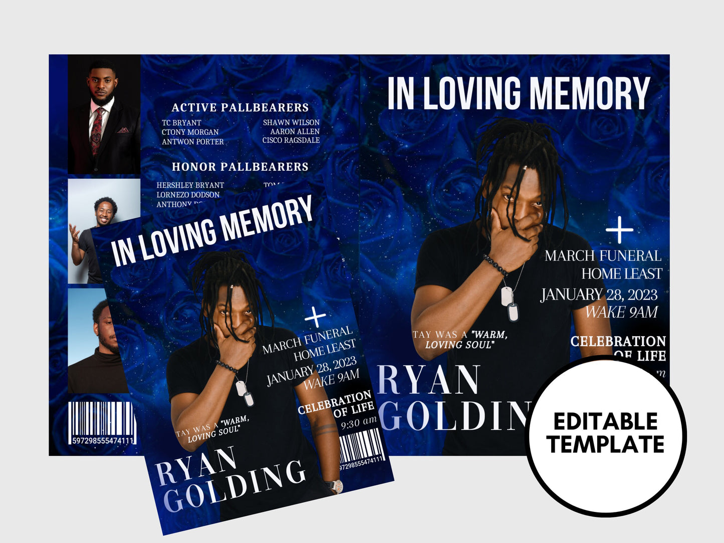 8.5"x11" BOOKLET Memorial program (4 pages)| BLUE GALAXY Style Funeral Program |Celebration of Life |Digital Download |Canva Template