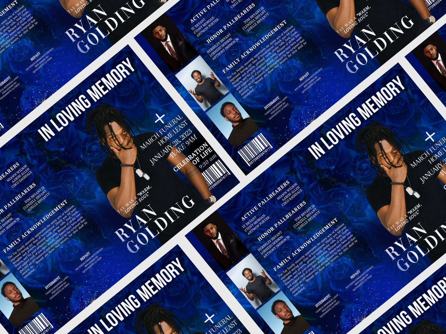 8.5"x11" BOOKLET Memorial program (4 pages)| BLUE GALAXY Style Funeral Program |Celebration of Life |Digital Download |Canva Template