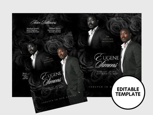 8.5"x11" BOOKLET Memorial program (4 pages)| BLUE GALAXY Style Funeral Program |Celebration of Life |Digital Download |Canva Template