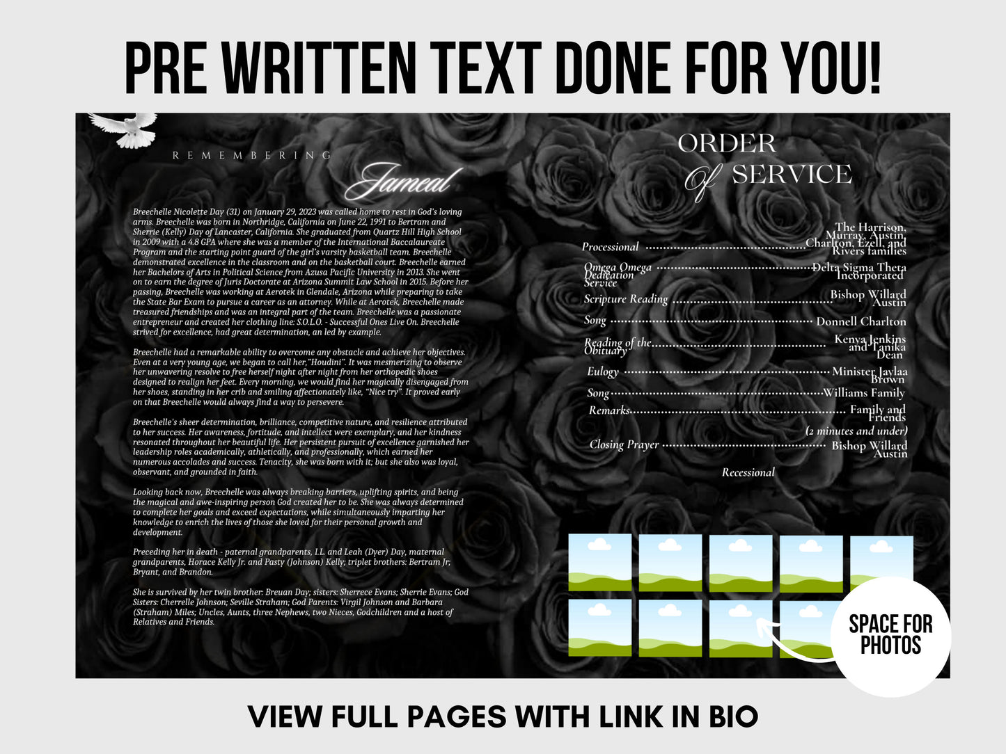 8.5"x11" BOOKLET Memorial program (4 pages)| BLUE GALAXY Style Funeral Program |Celebration of Life |Digital Download |Canva Template